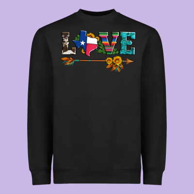 Love Texas Serape Cowhide Cactus And Sunflowers Heavyweight Sweatshirt Designed By Artiststas