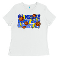 White Game day game day game day lightning bolt Ladies Tee - HowdyJamesFarm