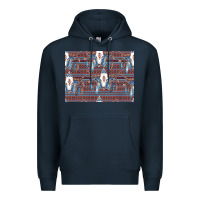 Navy Bull Skull Pattern Premium Hoodie - CowhideDigitalArt