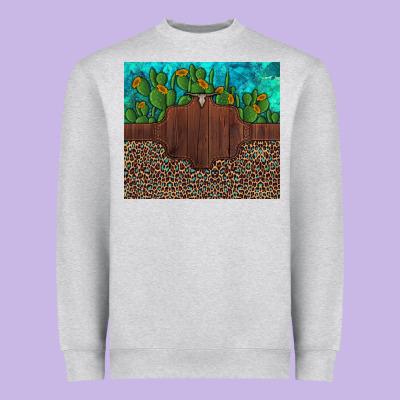 Custom Cactus And Sunflowers Leopard Turquoise Heavyweight Sweatshirt Designed By Artiststas