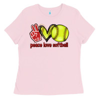 Bubblegum Pink Peace love Softball Ladies Tee - HowdyJamesFarm