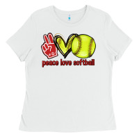 White Peace love Softball Ladies Tee - HowdyJamesFarm