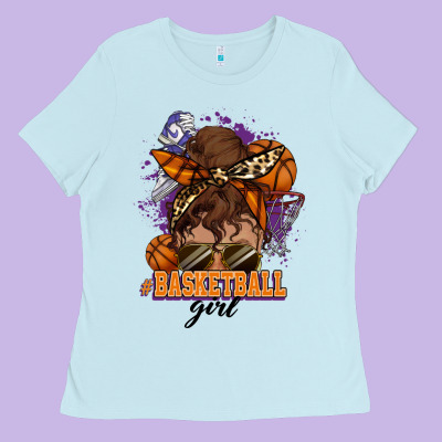 Messy Bun Basketball Girl Ladies Tee Designed By Howdyjamesfarm