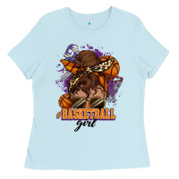 Baby Blue Messy bun Basketball girl Ladies Tee - HowdyJamesFarm