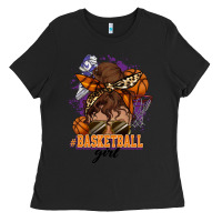 Black Messy bun Basketball girl Ladies Tee - HowdyJamesFarm