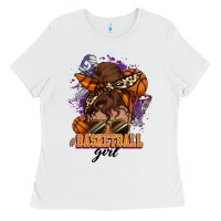 White Messy bun Basketball girl Ladies Tee - HowdyJamesFarm