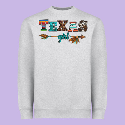 Texas Girl Serape Turquoise Leopard Cowhide Arrow Heavyweight Sweatshirt Designed By Artiststas