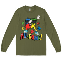 Army Green Au-some! Autism puzzle dabbing Long Sleeve Tee - FaDigitalArtStudio