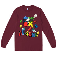 Burgundy Au-some! Autism puzzle dabbing Long Sleeve Tee - FaDigitalArtStudio