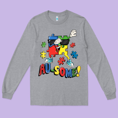 Au-some! Autism Puzzle Dabbing Long Sleeve Tee Designed By Fadigitalartstudio
