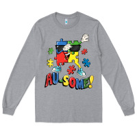 Heather Grey Au-some! Autism puzzle dabbing Long Sleeve Tee - FaDigitalArtStudio