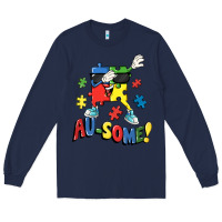 Navy Au-some! Autism puzzle dabbing Long Sleeve Tee - FaDigitalArtStudio