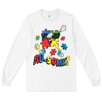 White Au-some! Autism puzzle dabbing Long Sleeve Tee - FaDigitalArtStudio