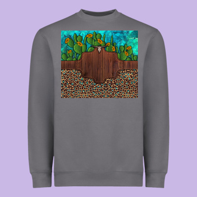 Custom Cactus And Sunflowers Leopard Turquoise Heavyweight Sweatshirt Designed By Artiststas