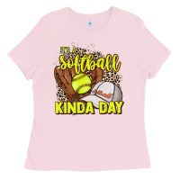 Bubblegum Pink It's a Softball kinda day leopard Ladies Tee - HowdyJamesFarm