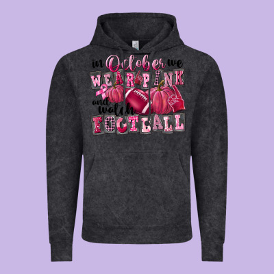 In October We Wear Pink And Watch Football Vintage Hoodie Designed By Fadigitalartstudio