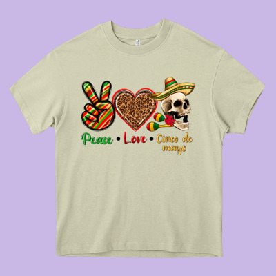 Peace Love Cinco De Mayo Heavy Core Tee Designed By Texasbilliewilder