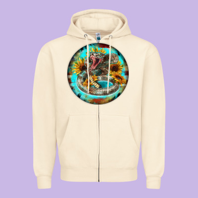 Rattlesnake And Sunflower Zipper Hoodie Designed By Barkaloodesign