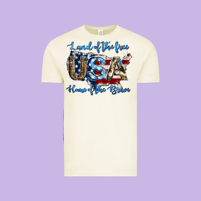 Land Of The Free Home Of The Brave American Flag Background Vintage Tee Designed By Jasminsmagicworld