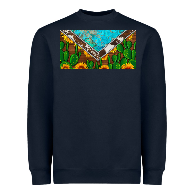 Cactus Sunflower Cowhide And Turquoise License Plate Heavyweight Sweatshirt by Artiststas | Teevron