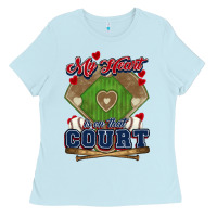 Baby Blue My heart is on that court Baseball Ladies Tee - HowdyJamesFarm