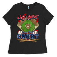 Black My heart is on that court Baseball Ladies Tee - HowdyJamesFarm