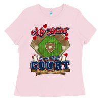 Bubblegum Pink My heart is on that court Baseball Ladies Tee - HowdyJamesFarm