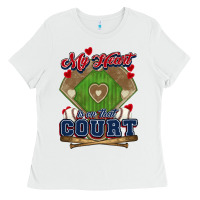 White My heart is on that court Baseball Ladies Tee - HowdyJamesFarm