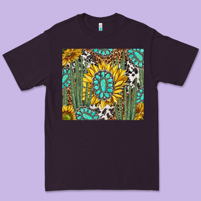 Western Cactus With Sunflowers And Turquoise Tumbler Tbs Premium Tee Designed By Tumblerdesignbyshophia