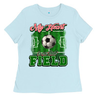 Baby Blue My heart is on that court Soccer Ladies Tee - HowdyJamesFarm