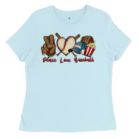 Baby Blue Peace love Baseball Ladies Tee - HowdyJamesFarm