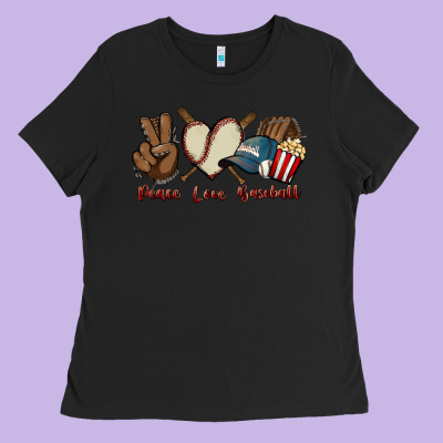 Peace Love Baseball Ladies Tee Designed By Howdyjamesfarm