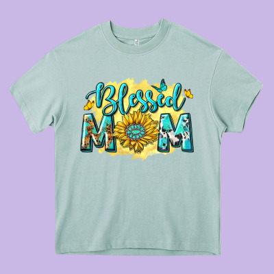 Blessed Mom With Sunflowers Heavy Core Tee Designed By Texasbilliewilder