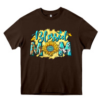 Chocolate Brown Blessed Mom with Sunflowers Heavy Core Tee - texasbilliewilder