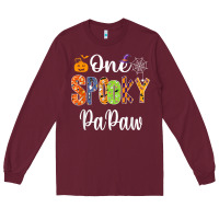 Burgundy grandpa family halloween matching shirts, one spooky papaw t shirt Long Sleeve Tee - maiPhamDesign