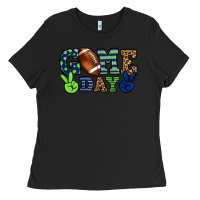 Black Game day green and blue team color Ladies Tee - HowdyJamesFarm