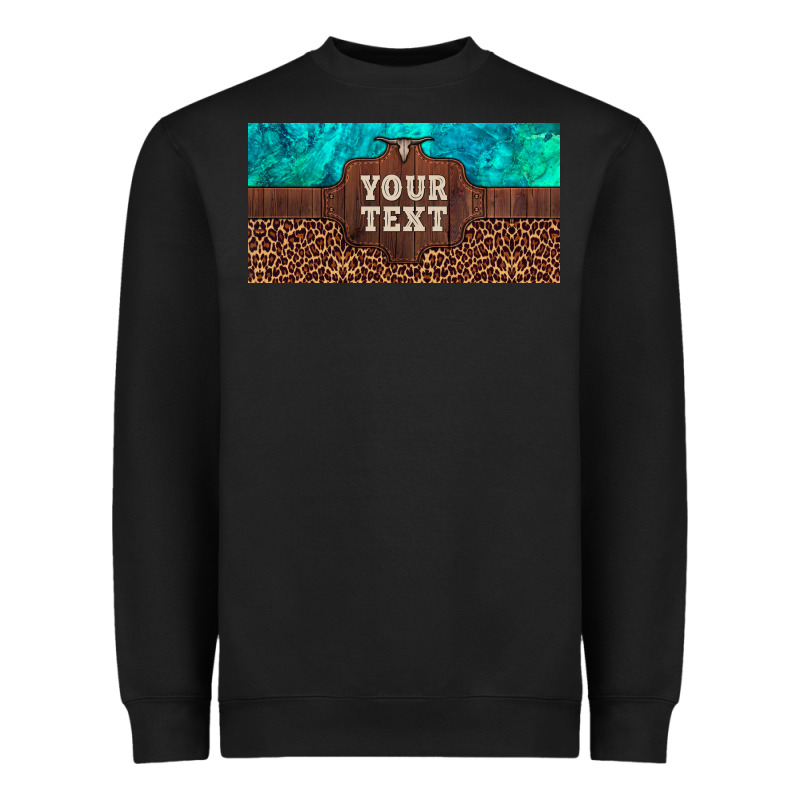 Preview Custom Name Turquoise Stone Leopard Bull Skull License Plate Heavyweight Sweatshirt by Artiststas | Teevron