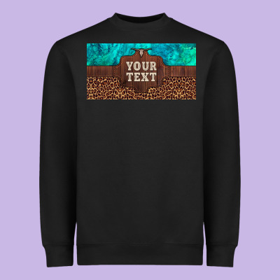 Preview Custom Name Turquoise Stone Leopard Bull Skull License Plate Heavyweight Sweatshirt Designed By Artiststas