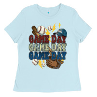 Baby Blue Game Day lightning bolt Baseball Ladies Tee - HowdyJamesFarm