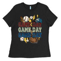 Black Game Day lightning bolt Baseball Ladies Tee - HowdyJamesFarm