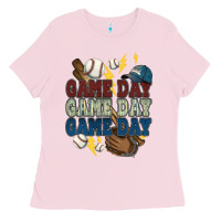 Bubblegum Pink Game Day lightning bolt Baseball Ladies Tee - HowdyJamesFarm