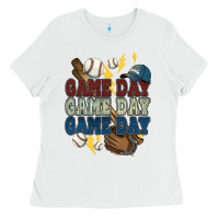 White Game Day lightning bolt Baseball Ladies Tee - HowdyJamesFarm