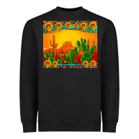 Black desert sunset with cactus sunflowers and leopard Heavyweight Sweatshirt - Artiststas