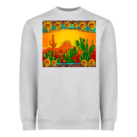 Heather Grey desert sunset with cactus sunflowers and leopard Heavyweight Sweatshirt - Artiststas