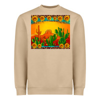 Mushroom desert sunset with cactus sunflowers and leopard Heavyweight Sweatshirt - Artiststas