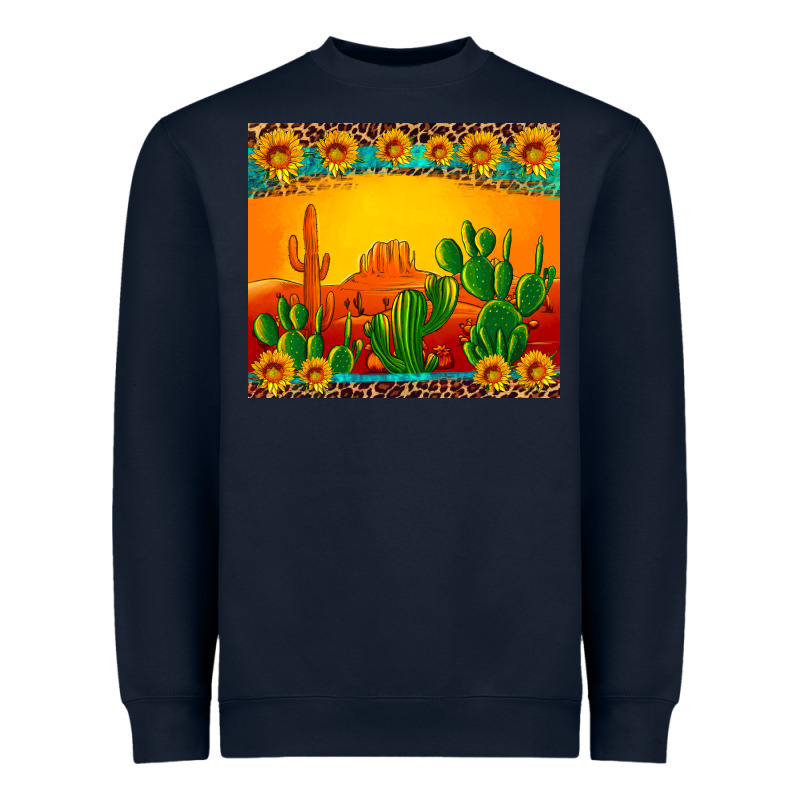 Desert Sunset With Cactus Sunflowers And Leopard Heavyweight Sweatshirt by Artiststas | Teevron