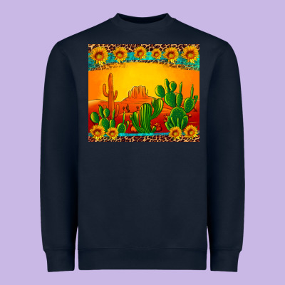 Desert Sunset With Cactus Sunflowers And Leopard Heavyweight Sweatshirt Designed By Artiststas