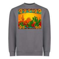 Storm desert sunset with cactus sunflowers and leopard Heavyweight Sweatshirt - Artiststas