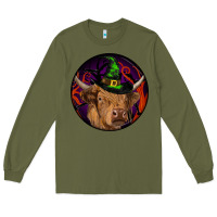 Army Green halloween highland cow round Long Sleeve Tee - RanaPortraitStore