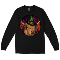 Black halloween highland cow round Long Sleeve Tee - RanaPortraitStore